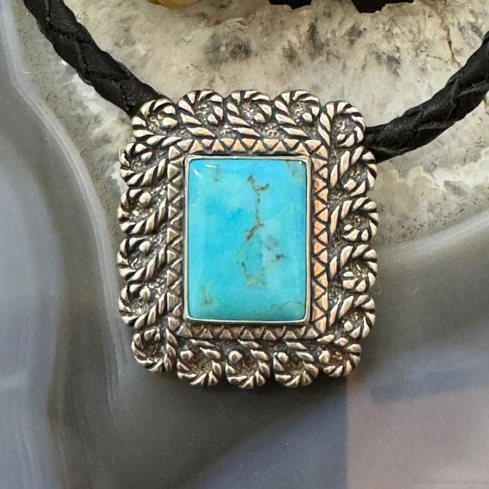 Carolyn Pollack Sterling Turquoise Pendant with Black Braided Leather Necklace